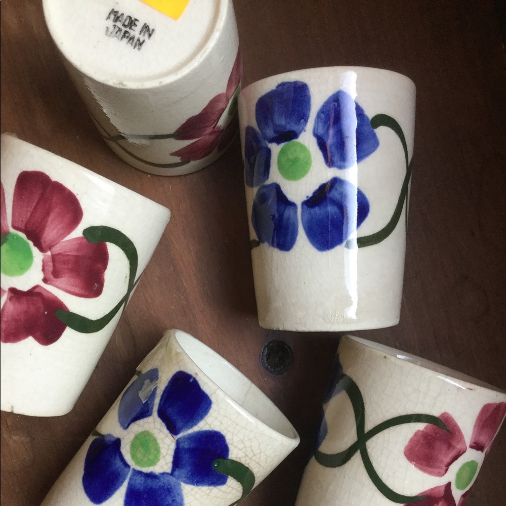⚜️ VTG Hand Painted JAPAN STONEWARE 6 JUICE GLASSES